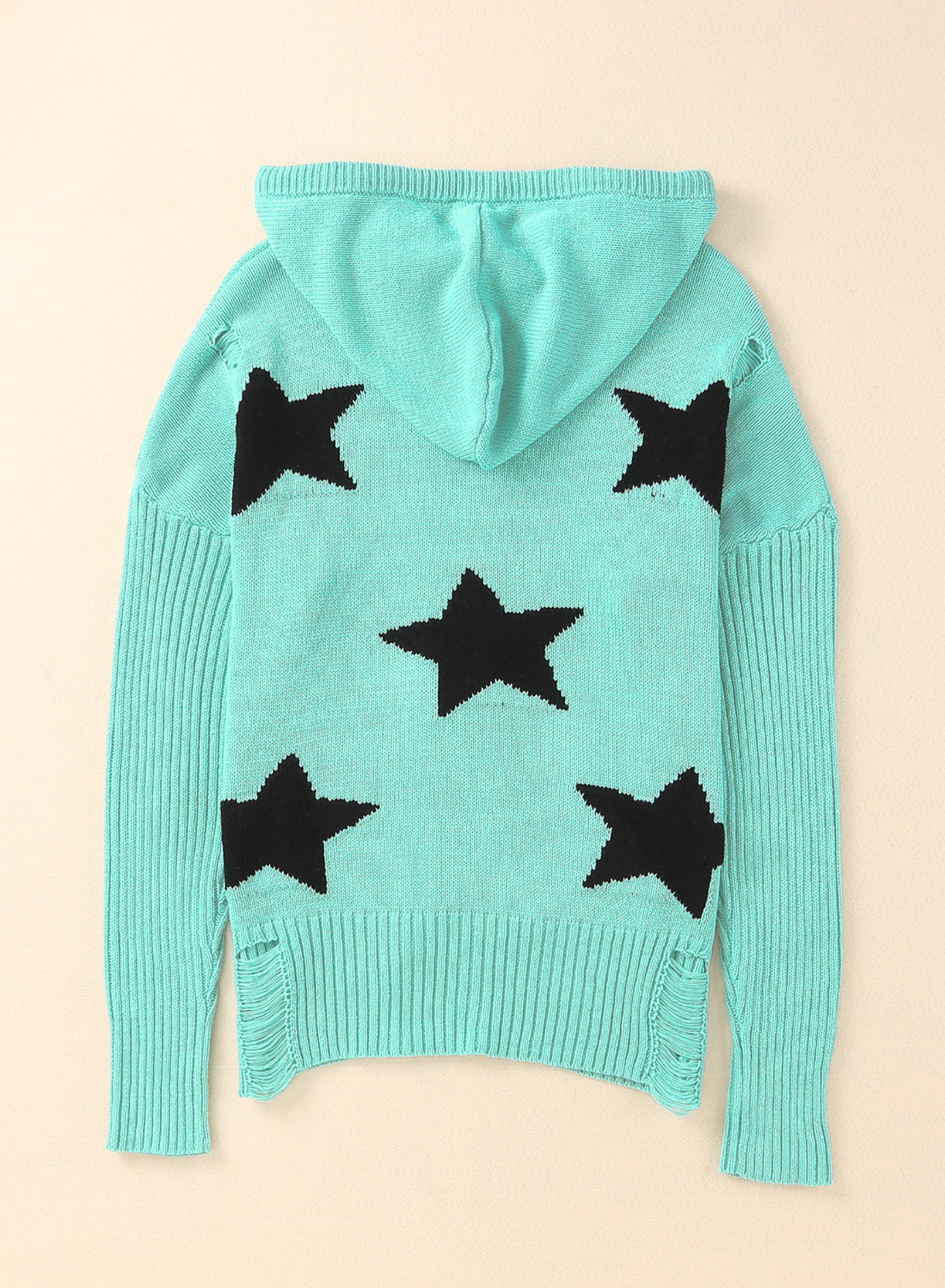 Star Distressed Slit Hooded Sweater - All Good Laces