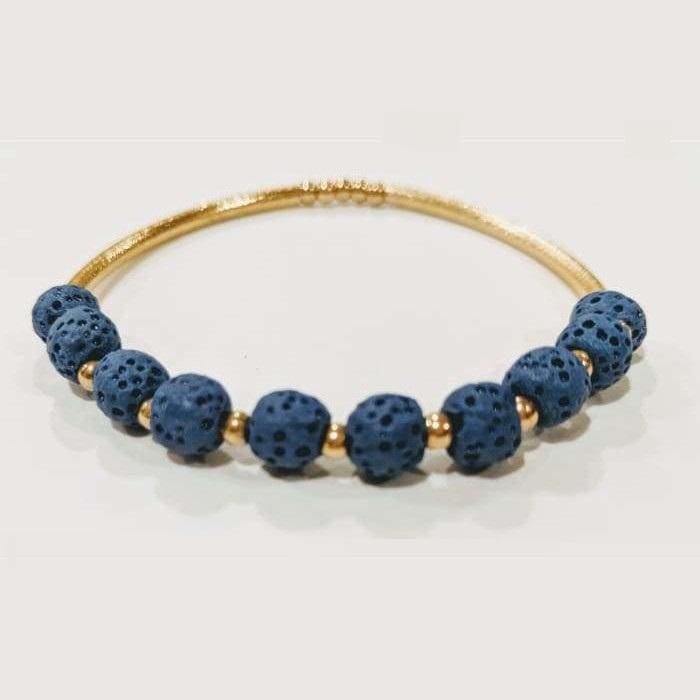 Dark Blue and Gold Lava Stone Essential Oil Bracelet - All Good Laces