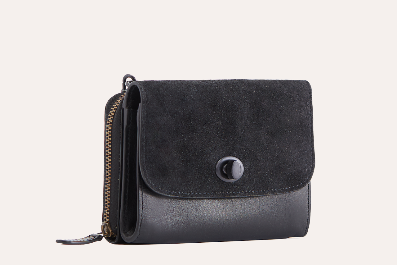 Black Two-Tone Genuine Leather and Suede Crossbody Bag - All Good Laces