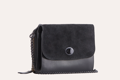 Black Two-Tone Genuine Leather and Suede Crossbody Bag - All Good Laces