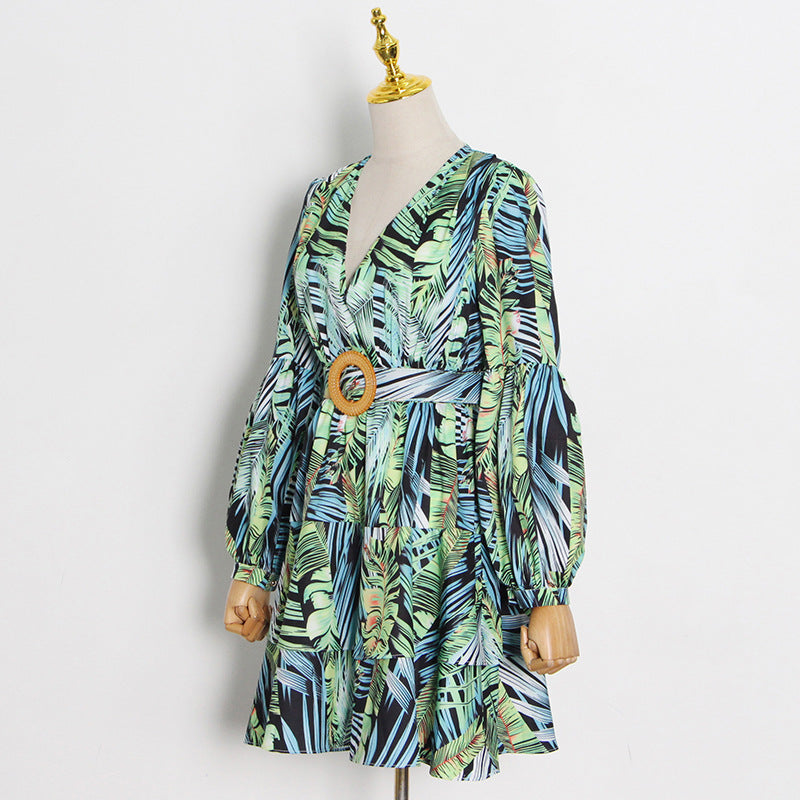 Ruffle Mini Summer V-neck Long Sleeve Dress - All Good Laces