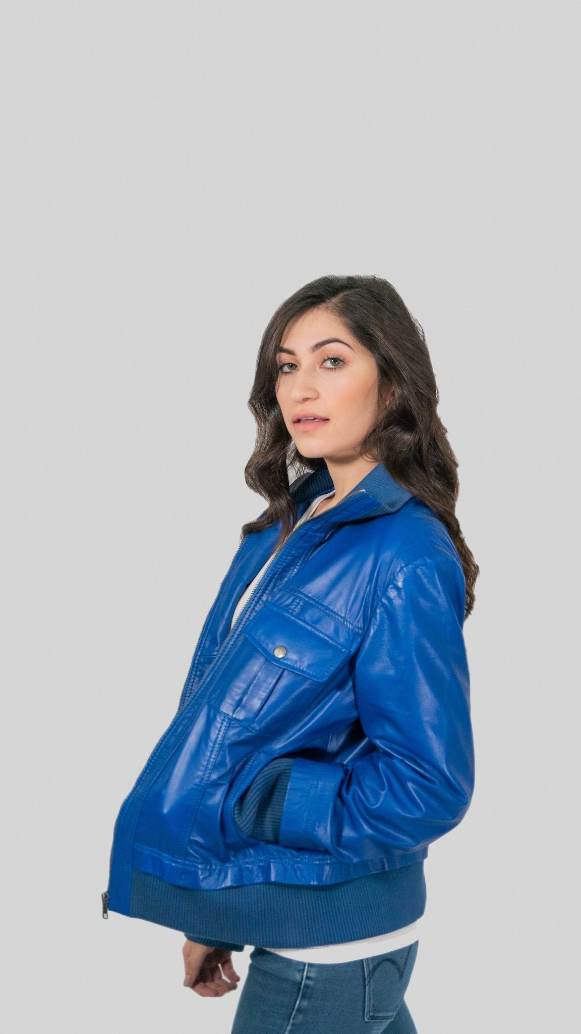 Blue Bailey Leather Bomber Jacket - All Good Laces