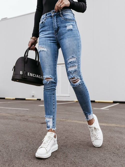 Skinny Stretch Ripped Denim Pants - All Good Laces