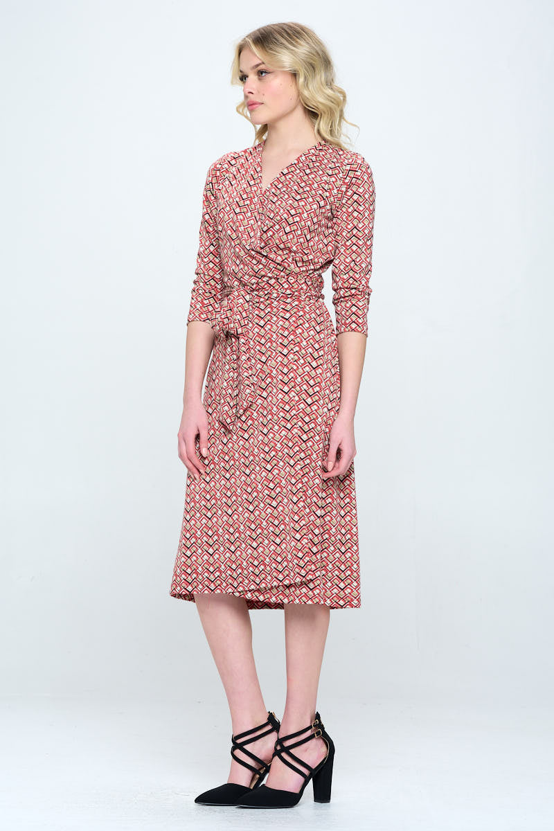 Print V neck Jersey Wrap Dress with Tie - All Good Laces