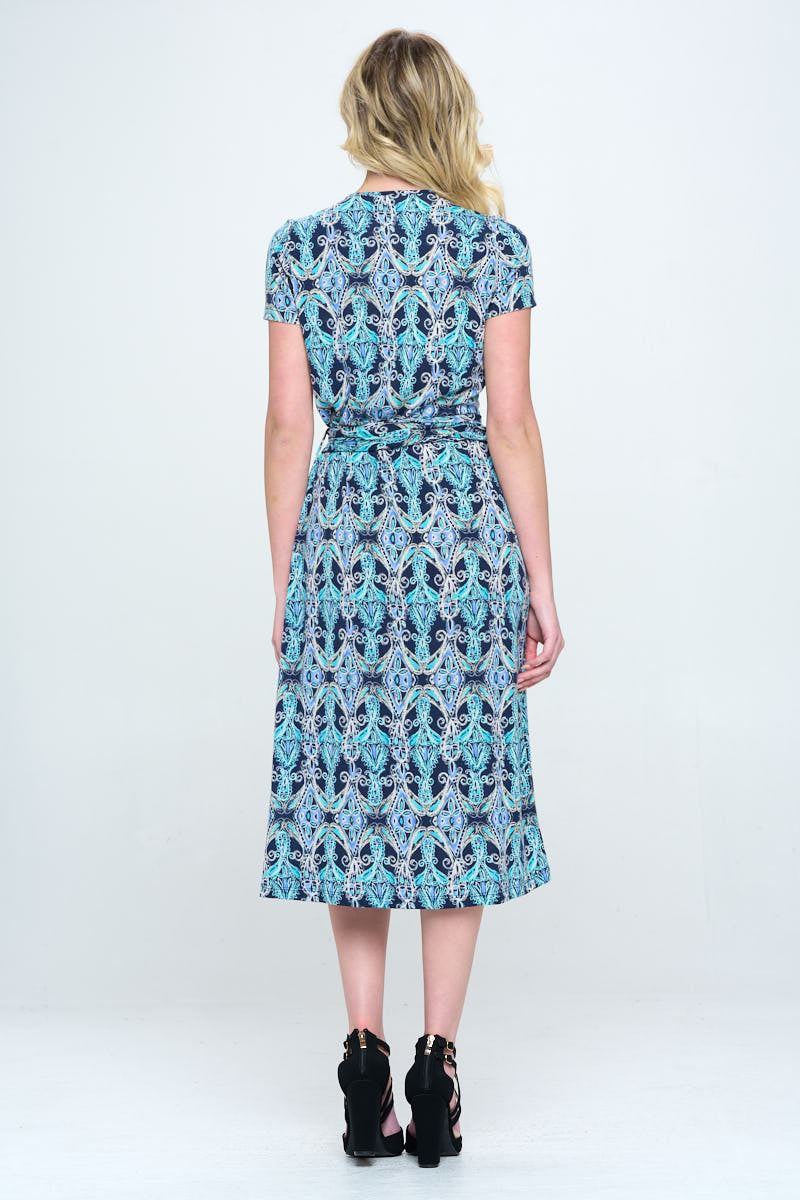 Print V neck Jersey Wrap Dress with Tie - All Good Laces