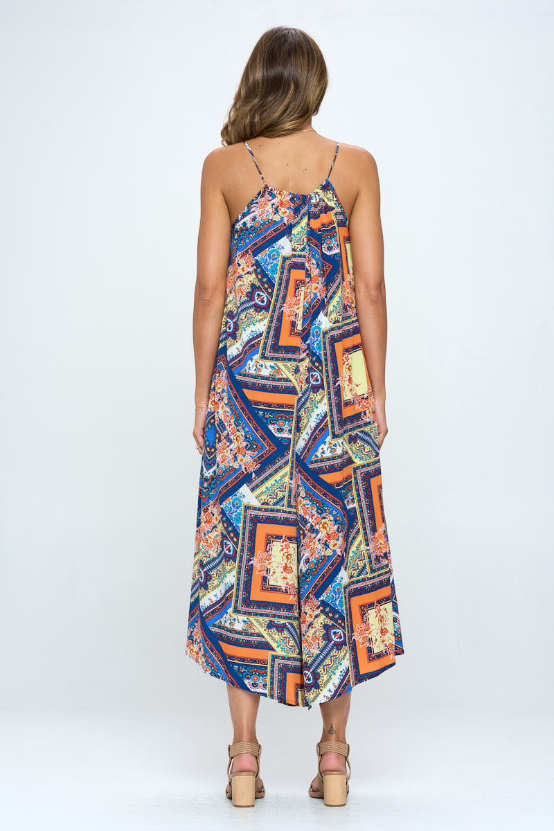 Scarf Print Seeveless Print Jumpsuit - All Good Laces