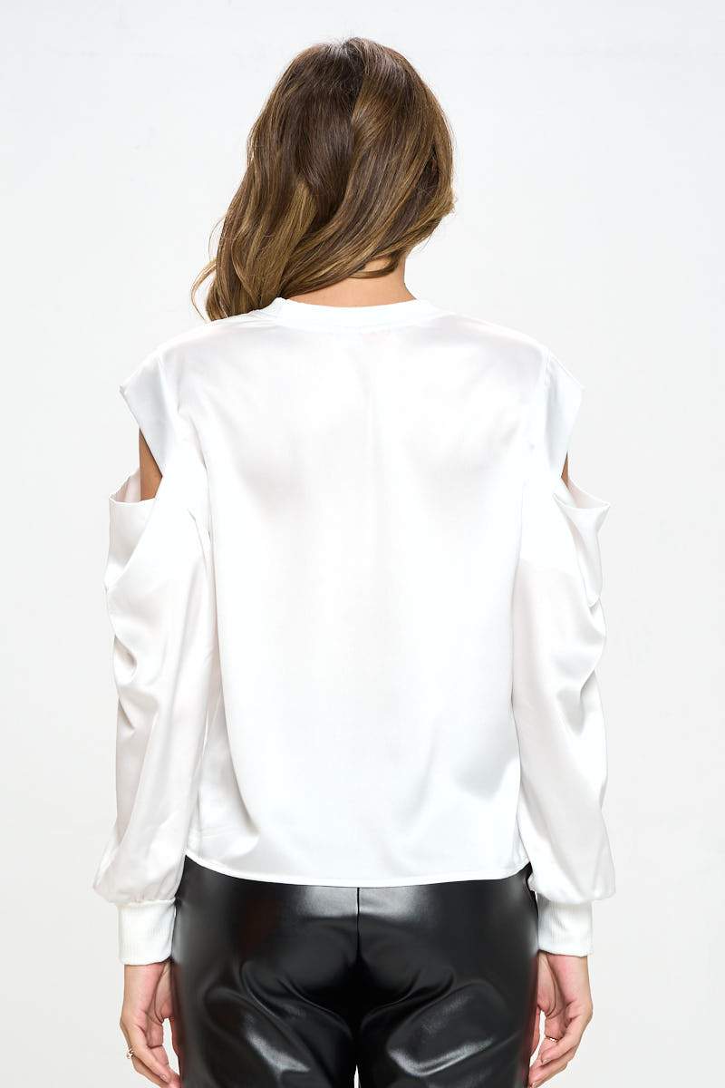 Satin Stretch Open Shoulder Sweatshirt - All Good Laces