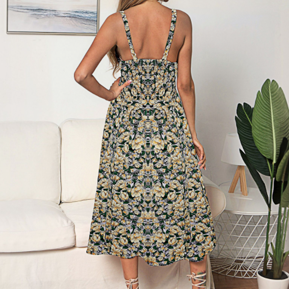 Women Floral Maxi Dress With Ruffled Trims - All Good Laces