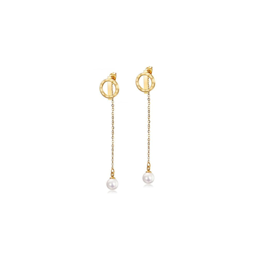 Gold with Front and Back Pearl Dangle Earrings - All Good Laces