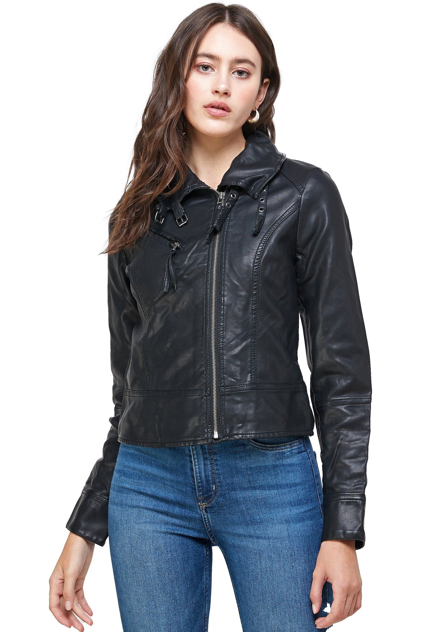 High Neck Vegan Leather Jacket - All Good Laces