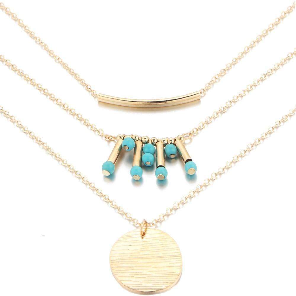 Gold Turquoise Women's Multilayer Necklace - All Good Laces