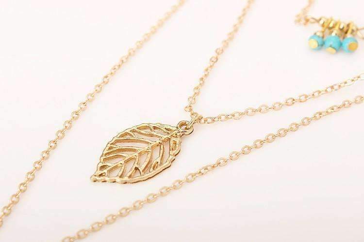 Turquoise Leaf High-Quality Feather Women's Multilayer Necklace - All Good Laces