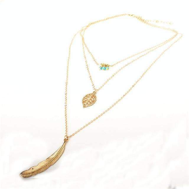 Turquoise Leaf High-Quality Feather Women's Multilayer Necklace - All Good Laces