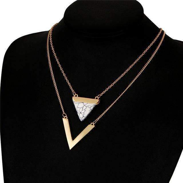 Black Marble Chevron Double Women's Multilayer Necklace - All Good Laces