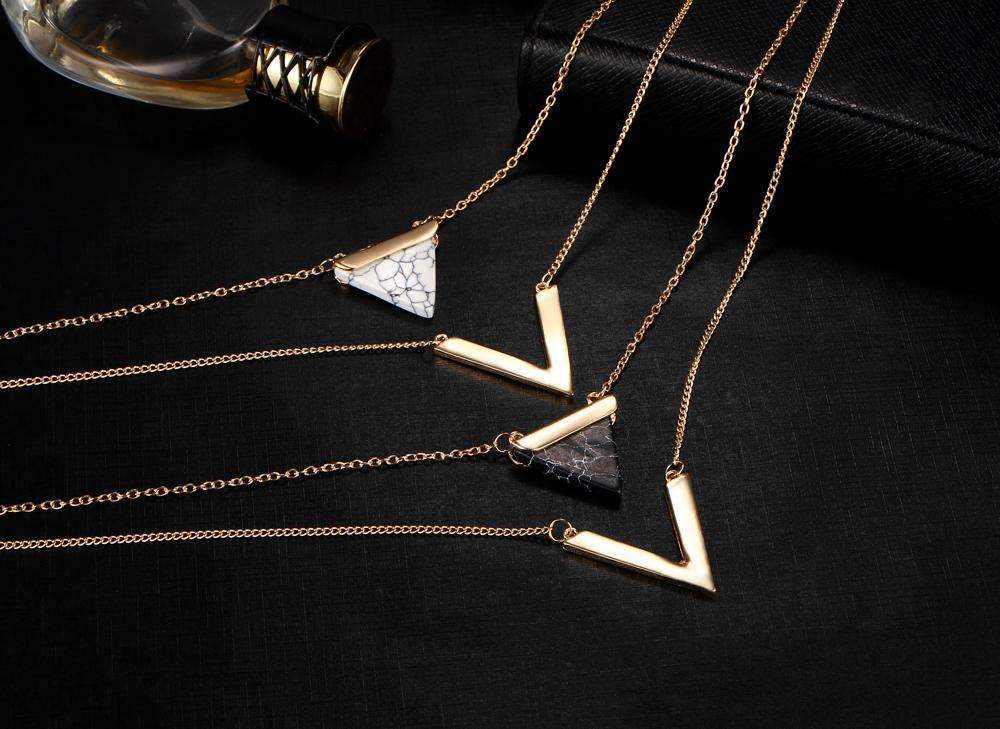 Black Marble Chevron Double Women's Multilayer Necklace - All Good Laces