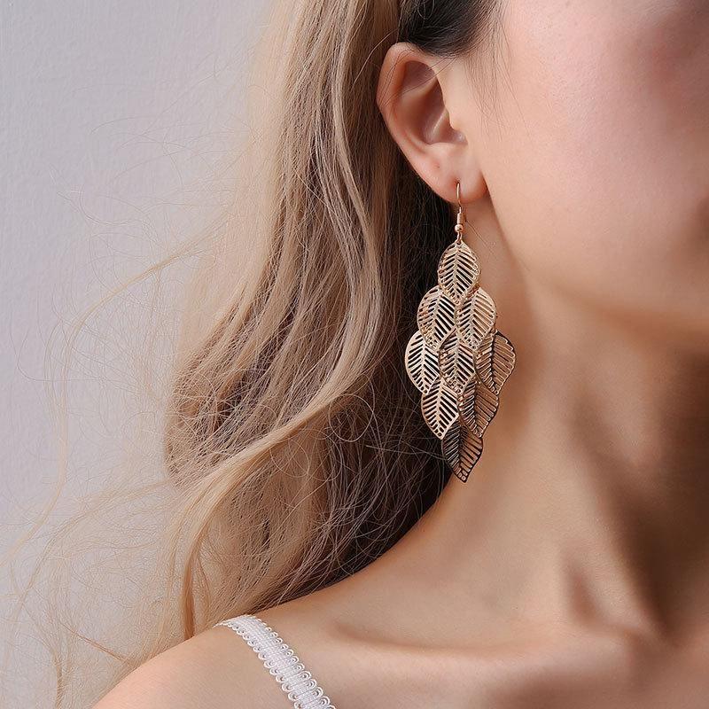 Gold & Zinc Alloy Women's Dangling Leaf Earrings - All Good Laces